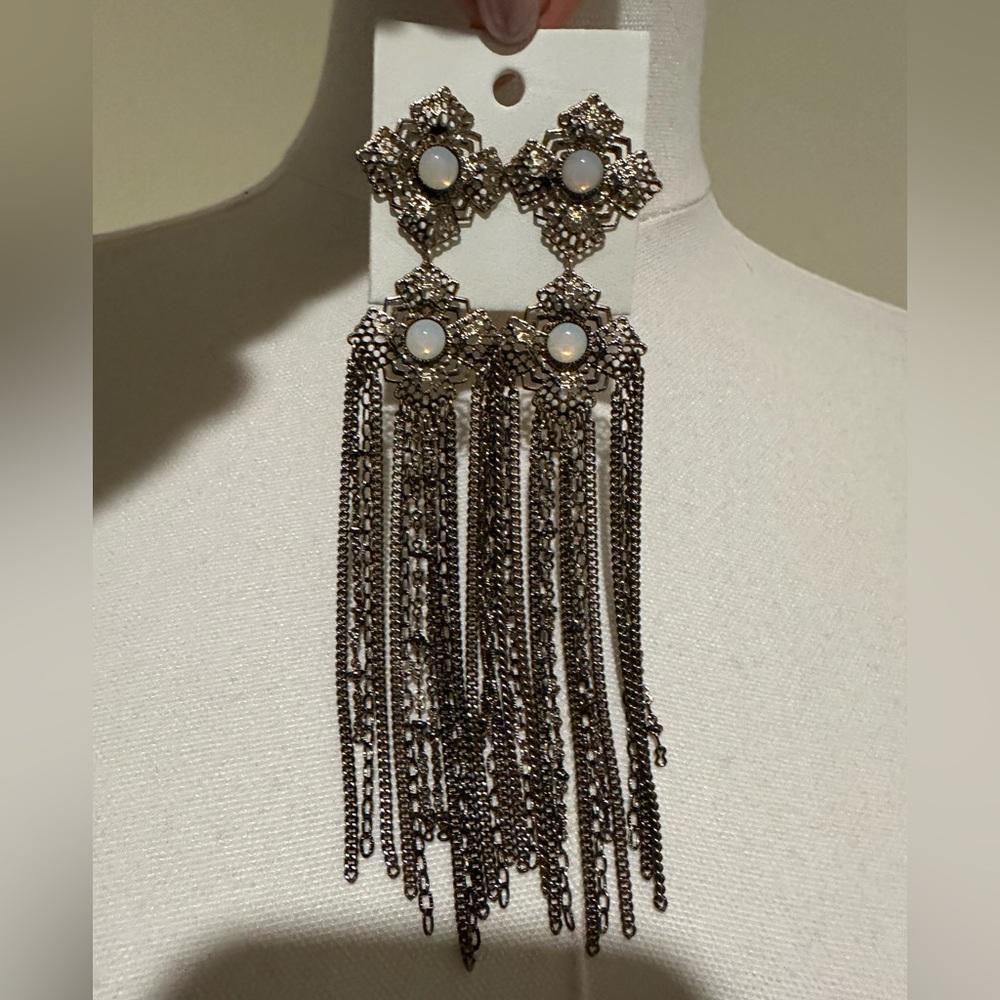 NWT Free People Dark Gold/Opal Dangle Earrings